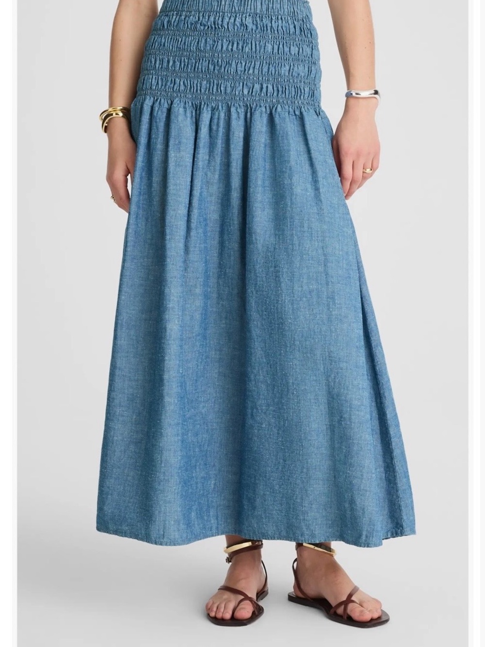 Madewell Denim Blue Smocked Maxi Skirt, Size Small
